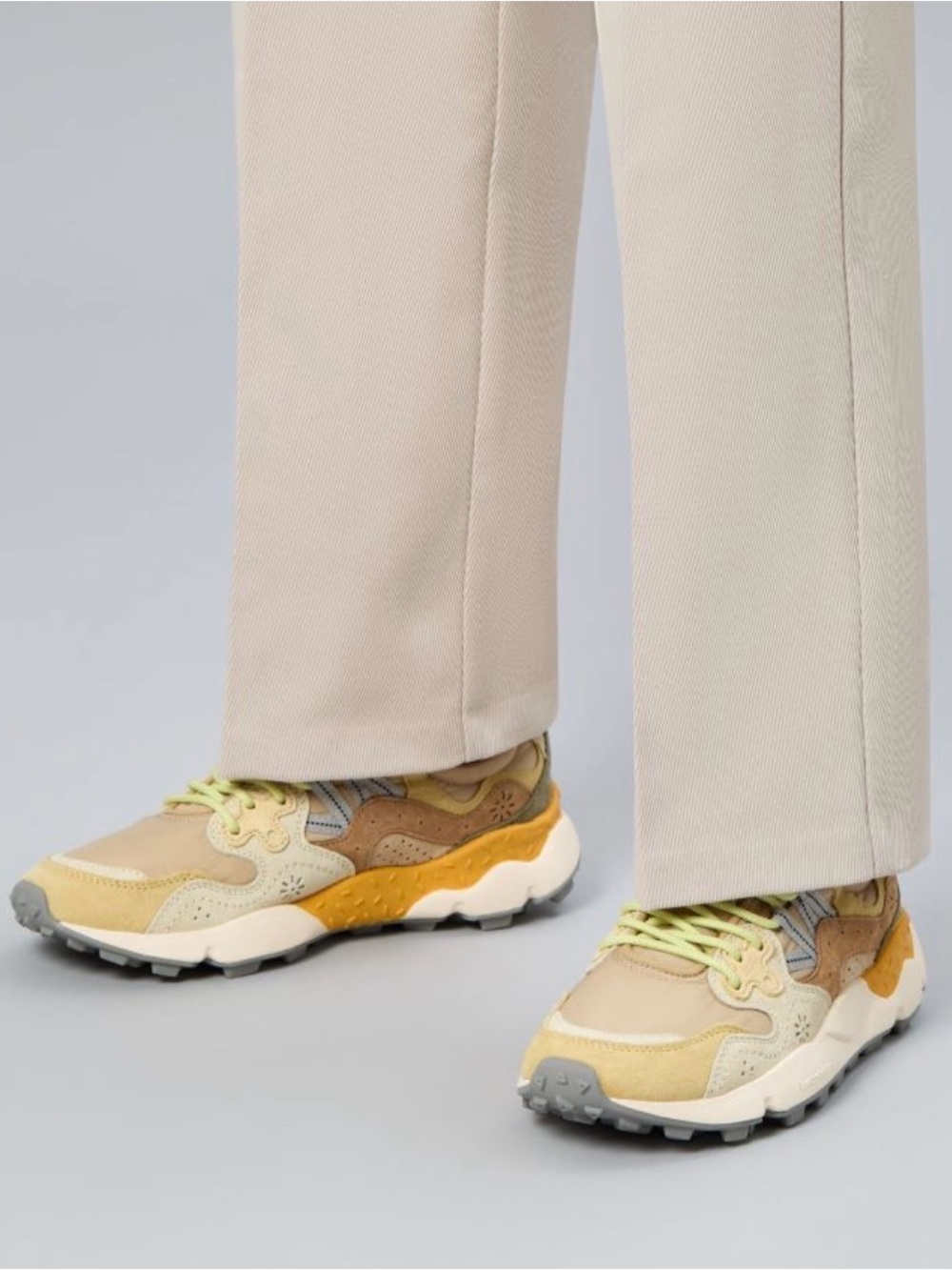 NWT Flower Mountain YAMANO 3 UNI Suede technical fabric sneakers - Beige-Yellow - Picture 4 of 16